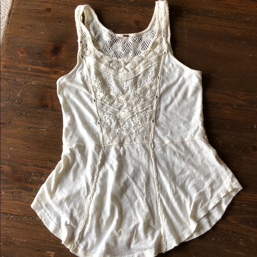 Free people embroidered crocheted fit and flare tank top